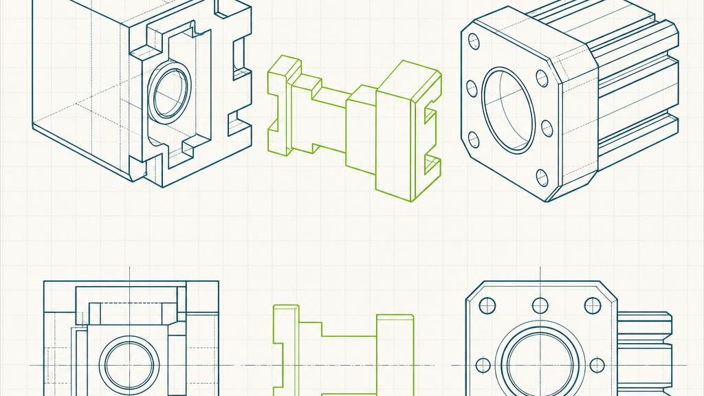A wireframe drawing of two blocks with incompatible mating profiles, bridged by a custom stepped adapter piece between them.