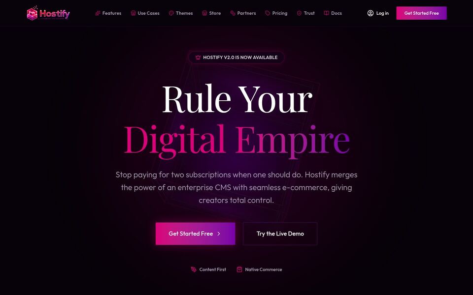 Screenshot of the Hostify CMS website