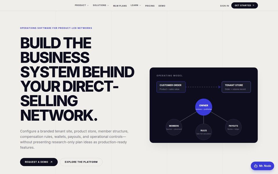 Screenshot of the MLMNode website