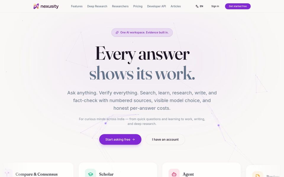 Screenshot of the Nexusity AI website