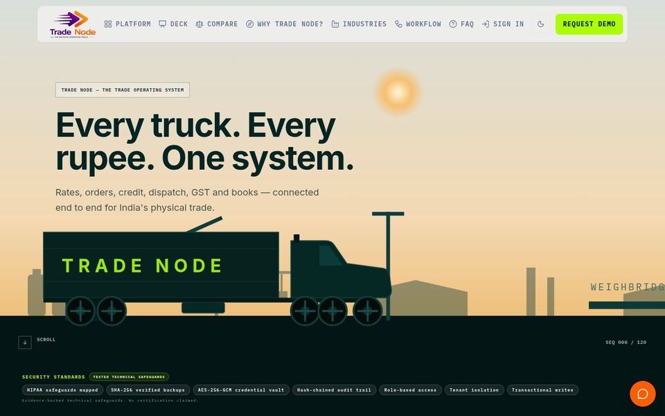 Screenshot of the TradeNode website